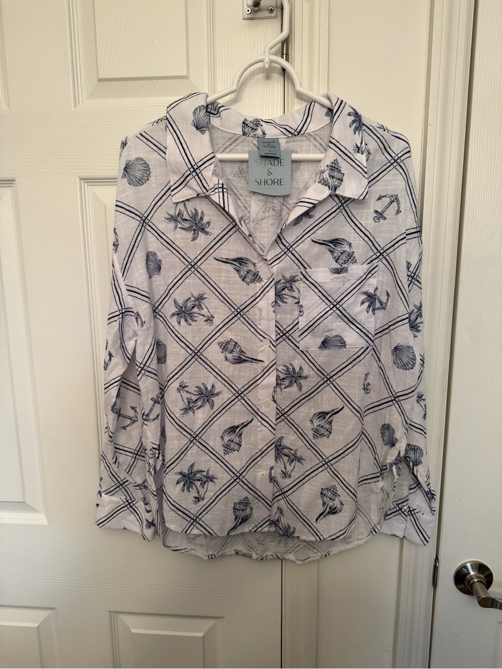 Shade & Shore White Shirt with Navy Nautical Print